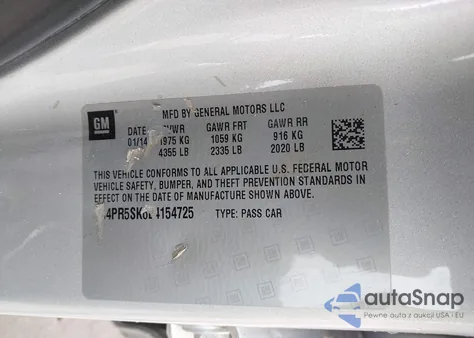 2014 Buick Verano Convenience Group from USA, damaged, VIN 1G4PR5SK6E4154725